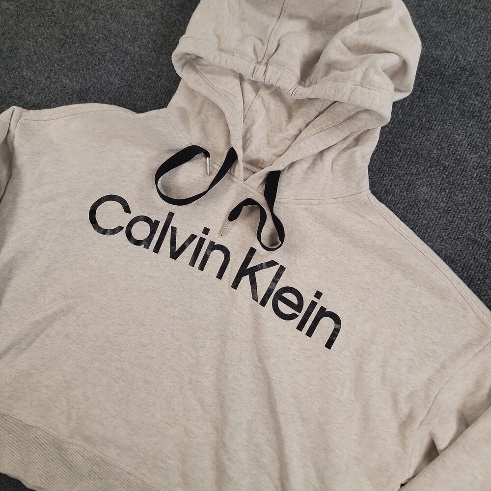 Calvin Klein Women's Sweatshirt Performance Cropped Hoodie Light Grey XXL
